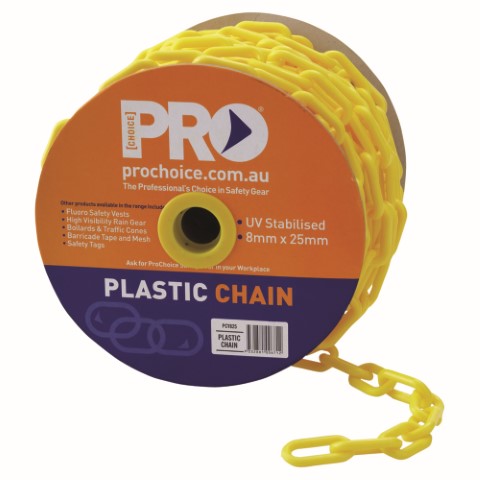 CHAIN PLASTIC 8MM X 1 MTR YELLOW ( PER METRE) 